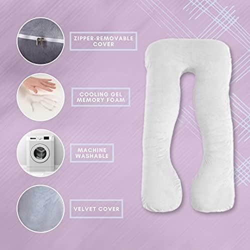U Shaped Pregnancy Pillow, Velvet Cover, Cotton Inner Cover, Full Body Maternity Cushion for Pregnant Women, Sleeping, Resting, Side, Back, Belly, Legs, Back Pain Relief, Support (Grey)